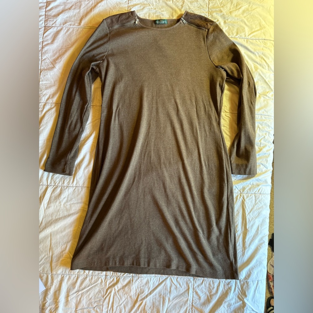 LRL Lauren Ralph Lauren Long-Sleeved Shift Dress, Brown, Size L - Picture 6 of 10